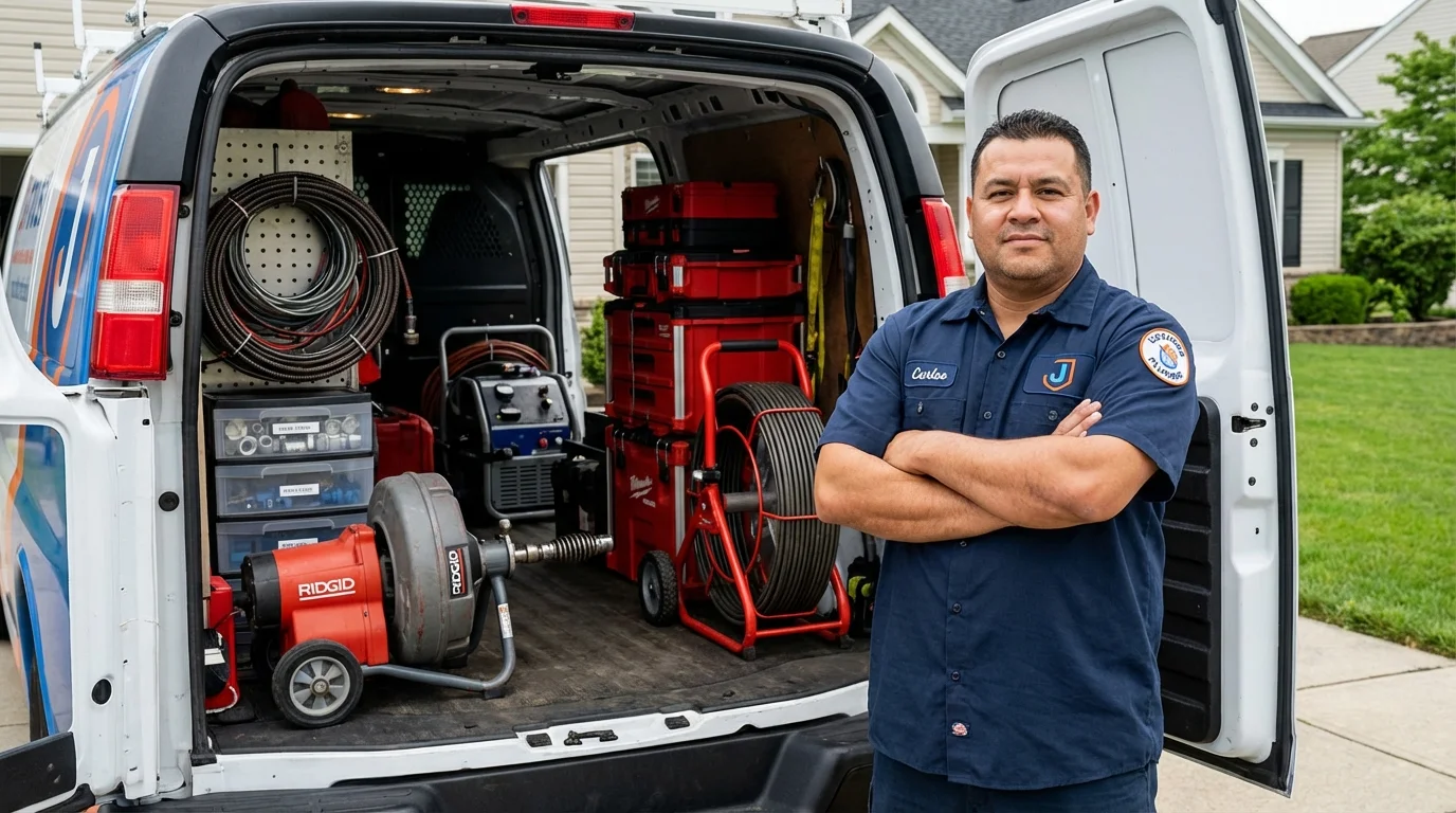 Professional drain cleaning equipment and Johns Plumbing LLC plumber in Belle Vernon