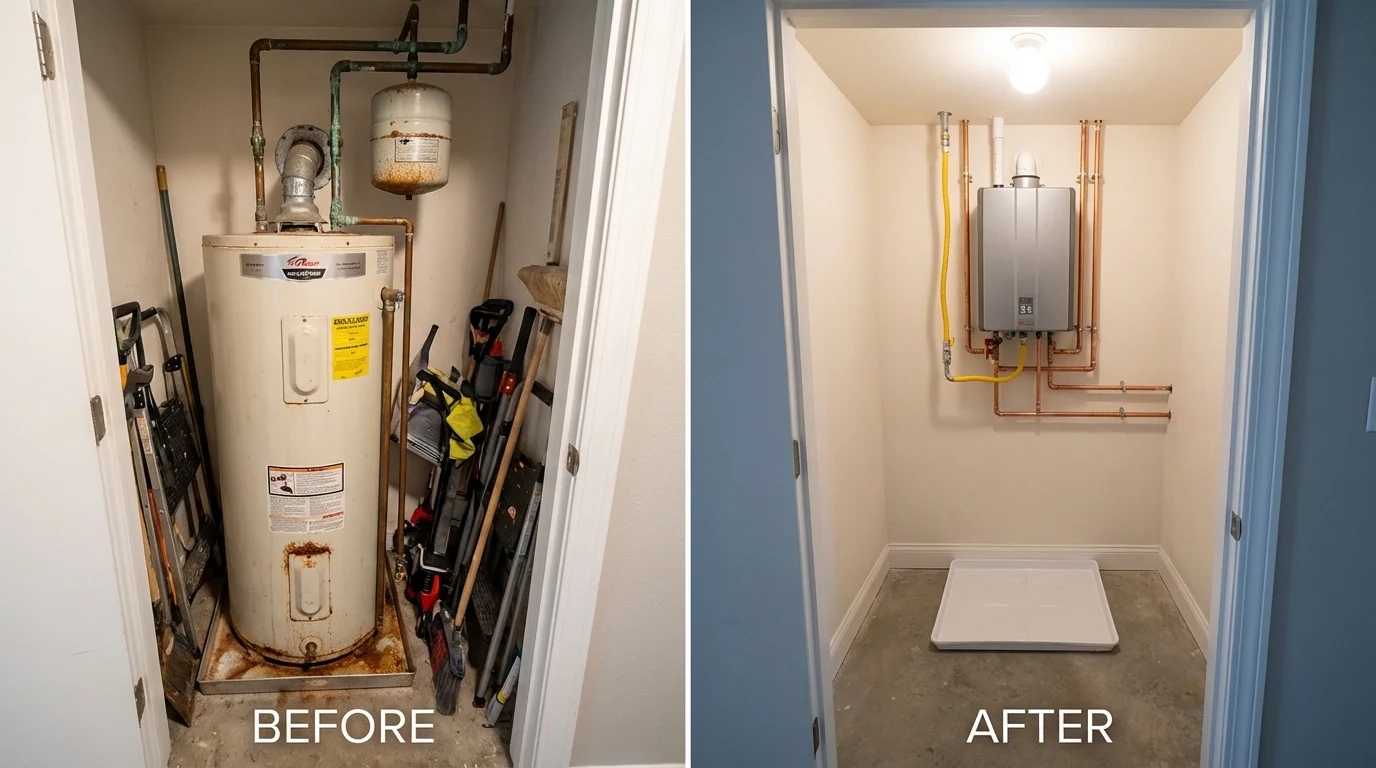 Tank water heater versus wall-mounted tankless unit comparison for Belle Vernon, PA homeowners