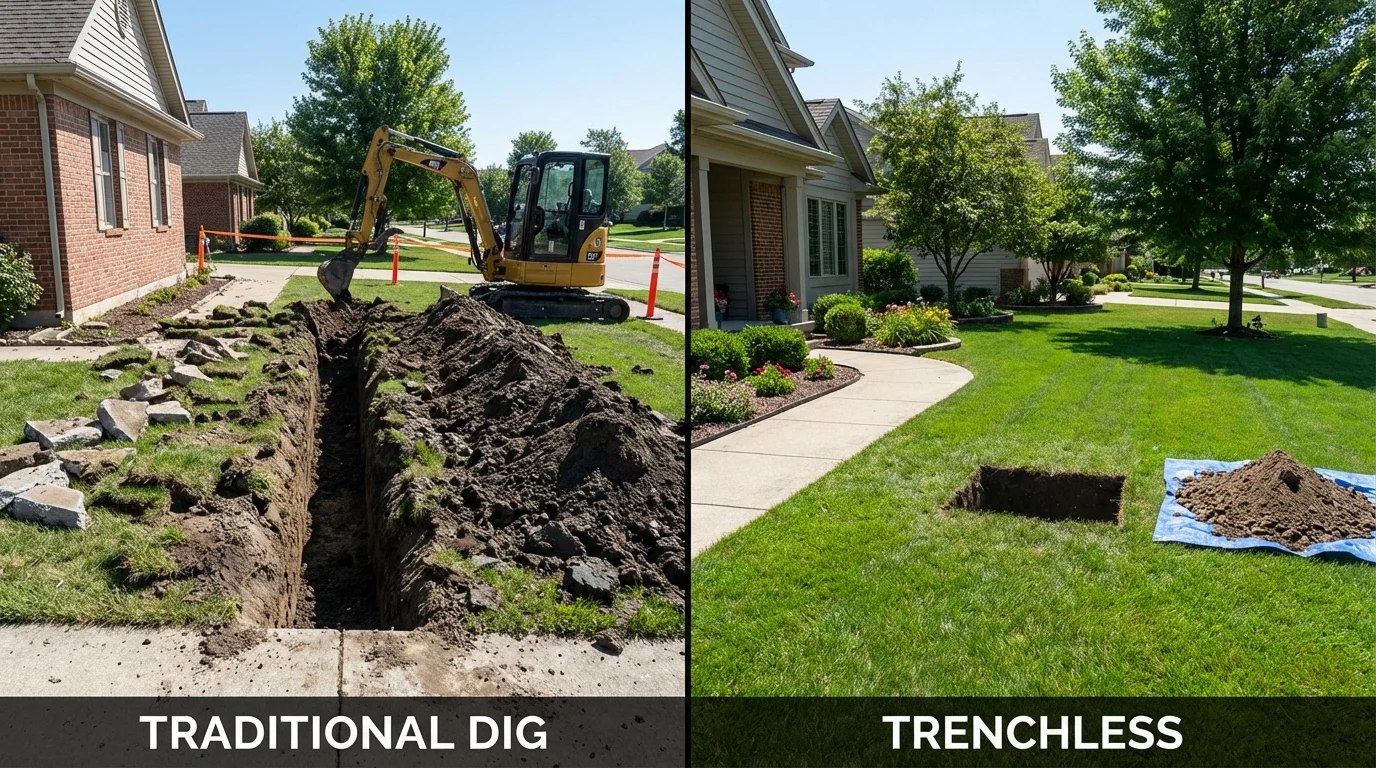 Trenchless sewer repair with minimal yard damage versus traditional excavation in Belle Vernon, PA